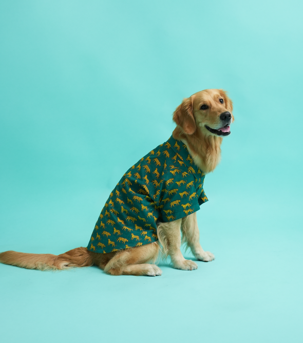 Dark Green Cotton Shirt - Leapord Print