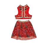 Floral Lehenga for Dogs – Red Designer Pet Dress | Traditional & Festive Outfit – Floof & Co