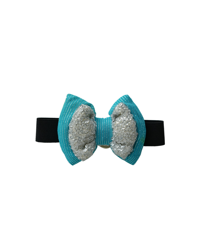 Blue & Silver Elastic Bow