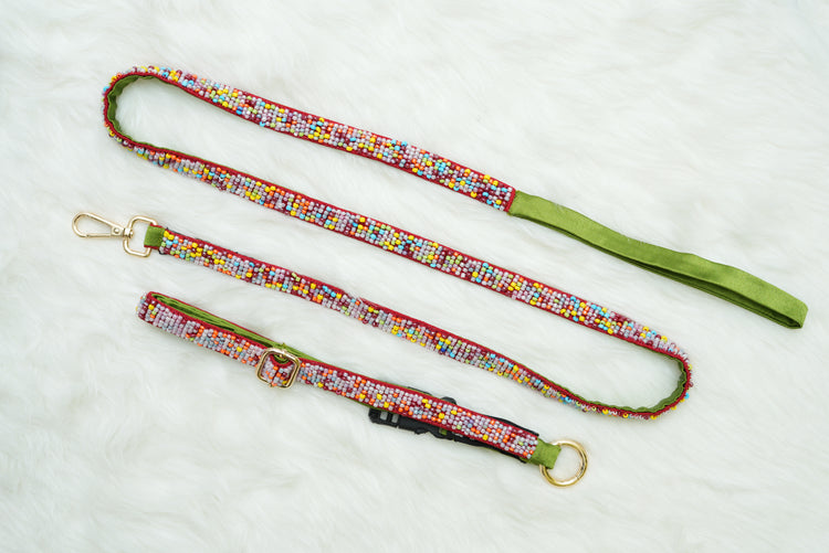 Sprinkles Leash & Collar Red- Floofandco Luxury Premium Dog Leash and Collar for Small and Medium Dogs