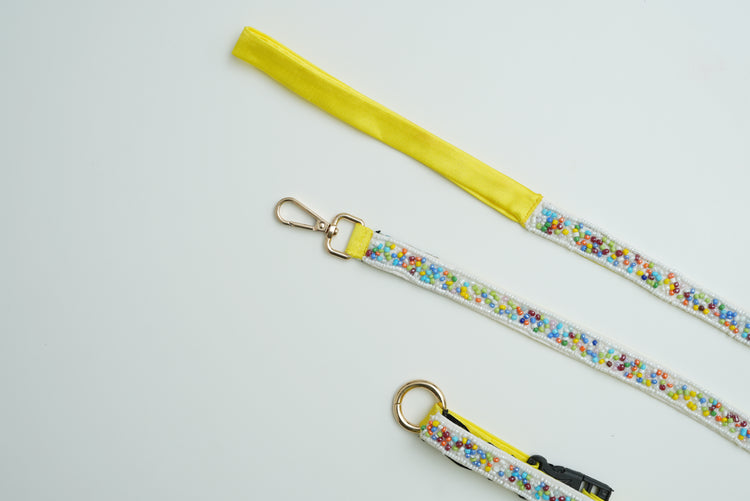 Sprinkles Leash & Collar White- Floofandco Luxury Premium Dog Leash and Collar for Small and Medium Dogs