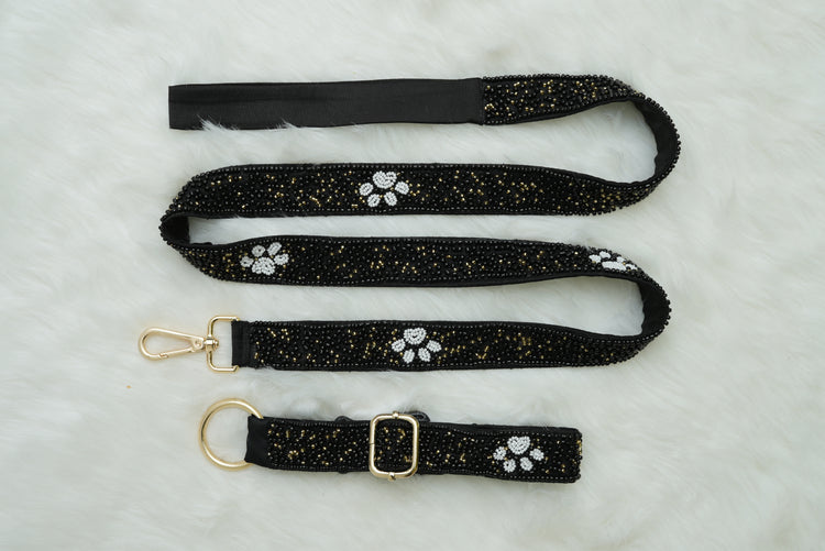 Paw Cocktail  Leash & Collar - Blue & White- Floofandco Luxury Premium Dog Leash and Collar for Small Medium and Large Dogs