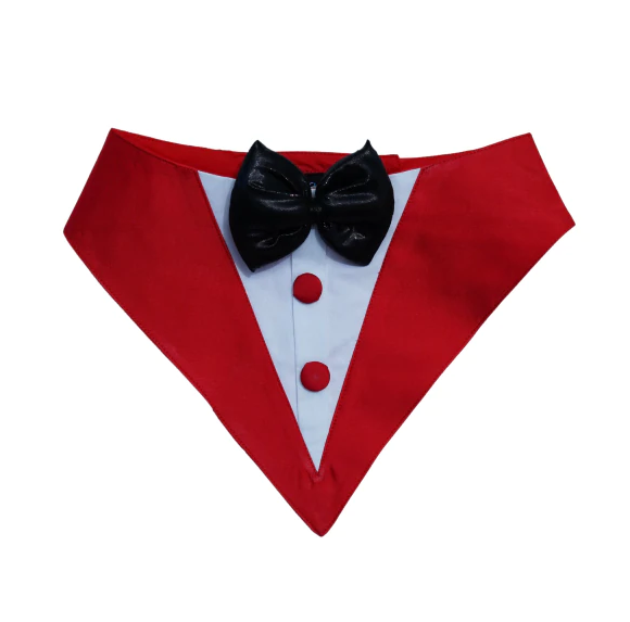 Red Silk Tux Bandana with Black Bow
