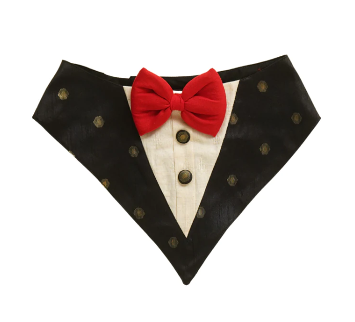 Black Silk Tux Bandana with Red Bow