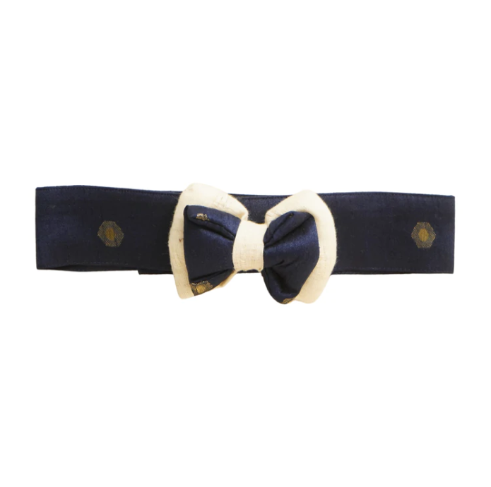 Dark Blue Silk Collar with Bow