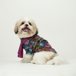 Floral Brocade Dog Kurta – Navy Blue Festive Outfit for Dogs | Floof & Co
