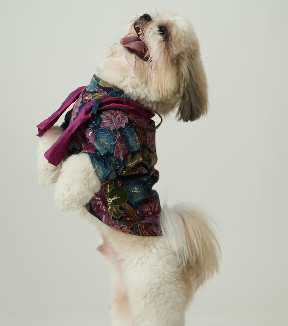 Floral Brocade Dog Kurta – Navy Blue Festive Outfit for Dogs | Floof & Co