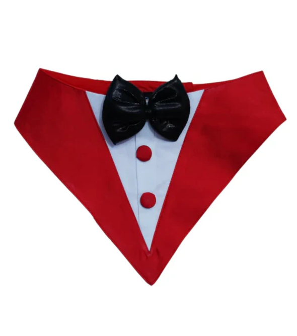 Silk Tux Bandana for Dogs – Red & Black Party Bow Bandana | Floof & Co