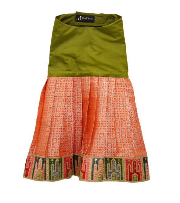 Green & Peach Silk Lehenga