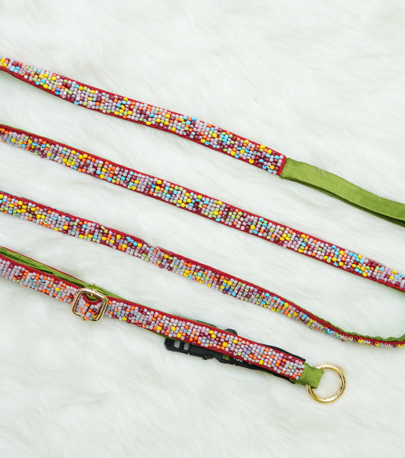 Sprinkles Leash & Collar Red- Floofandco Luxury Premium Dog Leash and Collar for Small and Medium Dogs