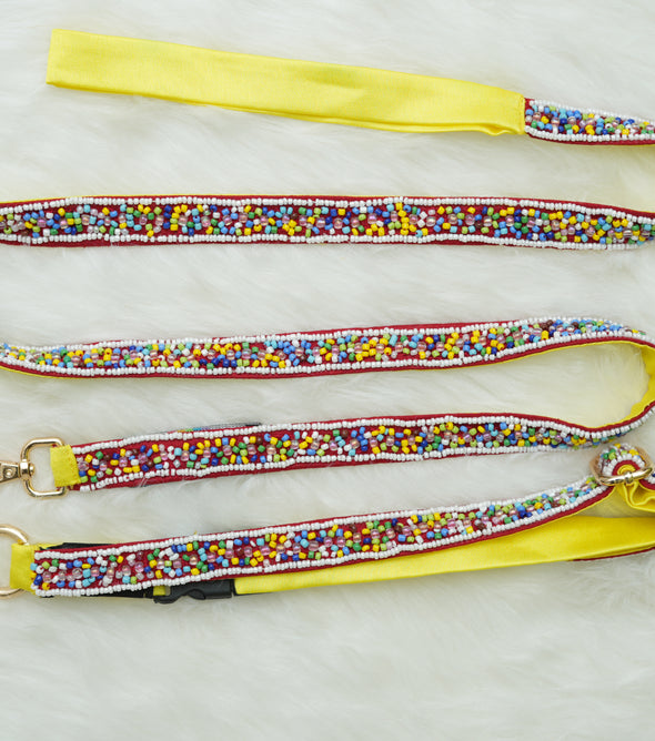 Sprinkles Leash & Collar White- Floofandco Luxury Premium Dog Leash and Collar for Small and Medium Dogs