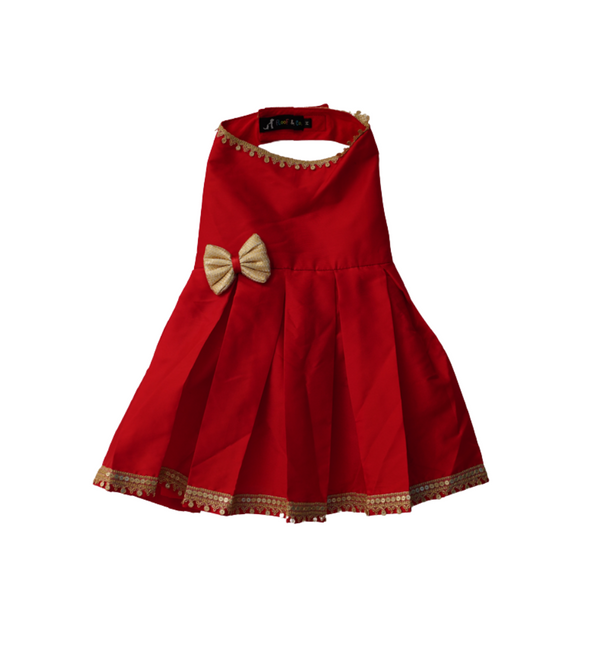 Red Silk Frock with Gold Sequence Bow